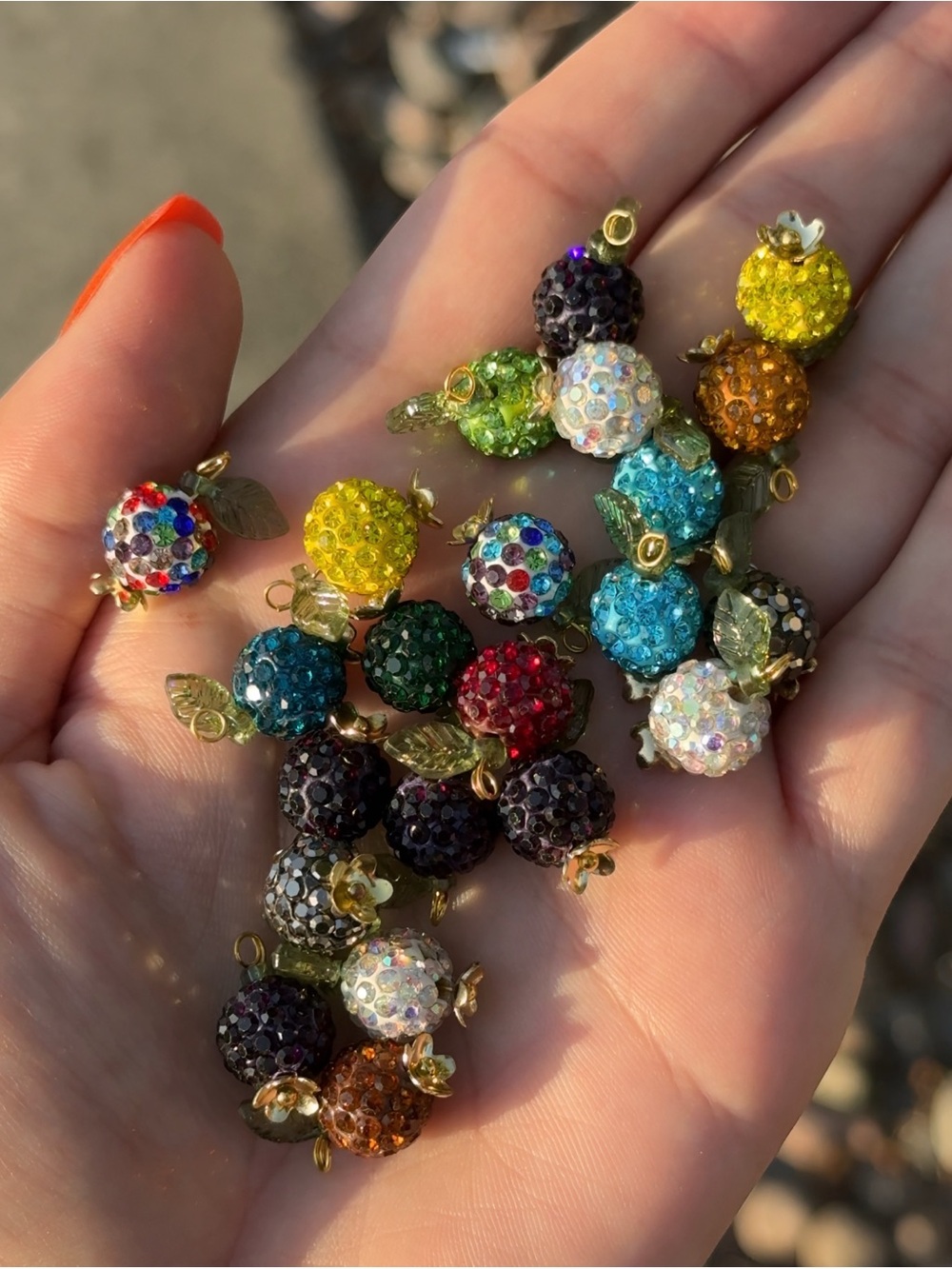 30 Pack Sparkly Pomegranate Charms, Pavé Disco Ball